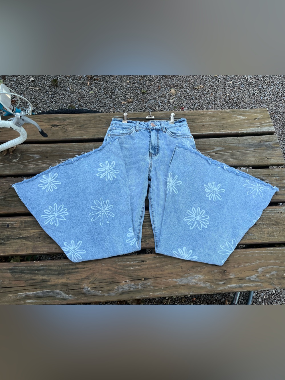 wild fable Light Blue Denim Daisy-Print High-Rise Bell Bottom Flare Jeans